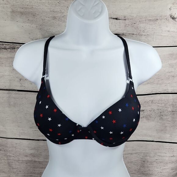 💜Tommy Hilfiger Blue Star Print Micro Push-up Bra 34C - Picture 2 of 10